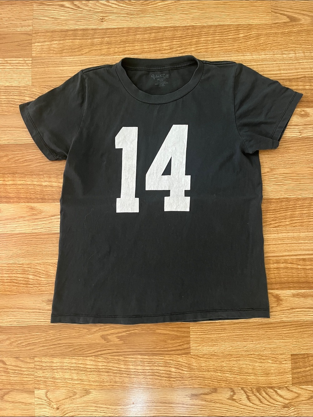 Brandy Melville Black/Green Short Sleeve Tee with White '14' Graphic